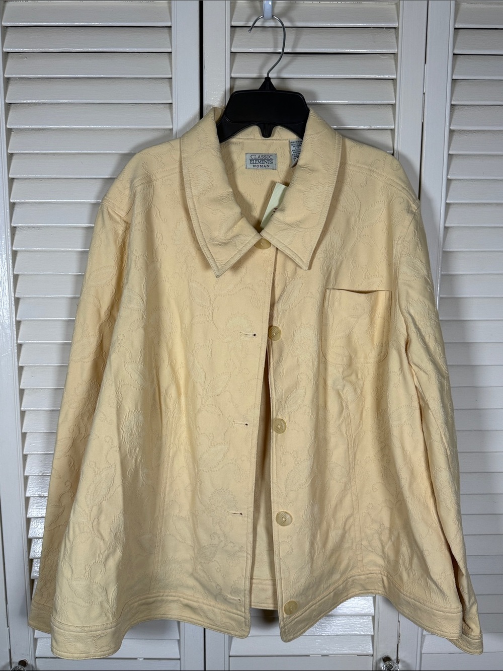 Classic Elements Woman Jacket NWT 20W 22 W Pale Yellow Button Textured Plus